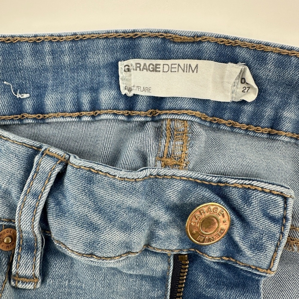 Garage Jeans Womens 5 Blue Denim Stretch Flared Leg Comfort Mid Rise Whisker Y2K